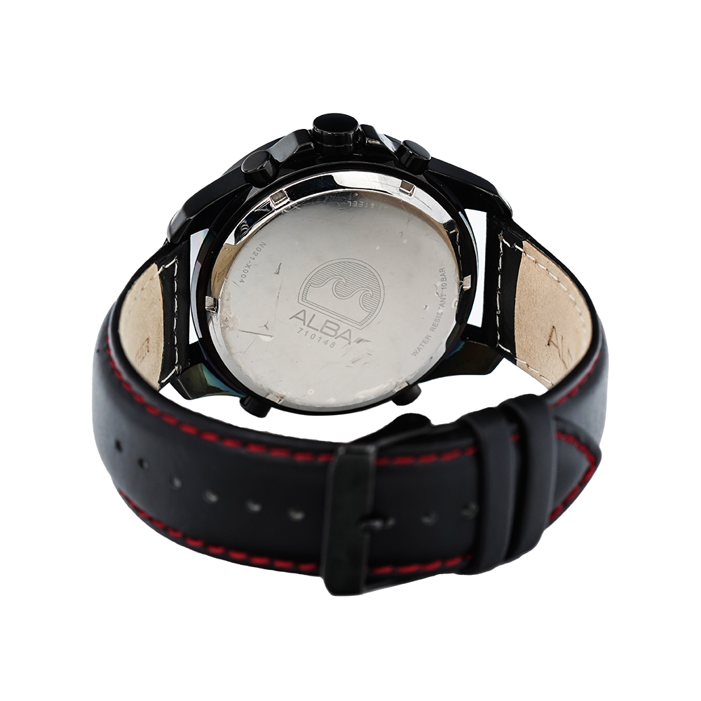 Jam Tangan ALBA AZ4009X1 Men Black Patterned Dial Digital Analog Black Leather Strap