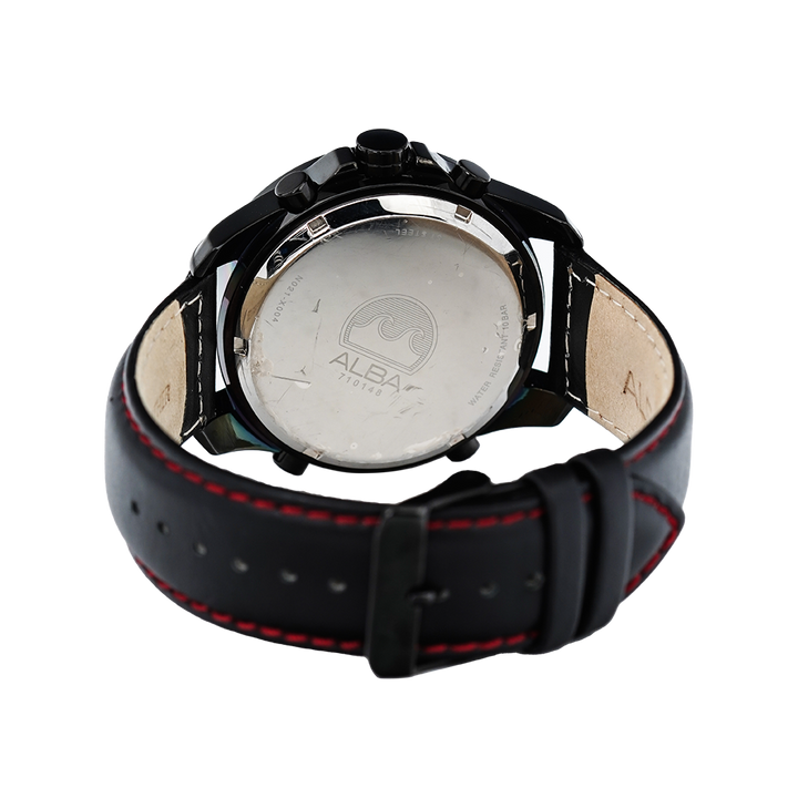 Jam Tangan ALBA AZ4009X1 Men Black Patterned Dial Digital Analog Black Leather Strap