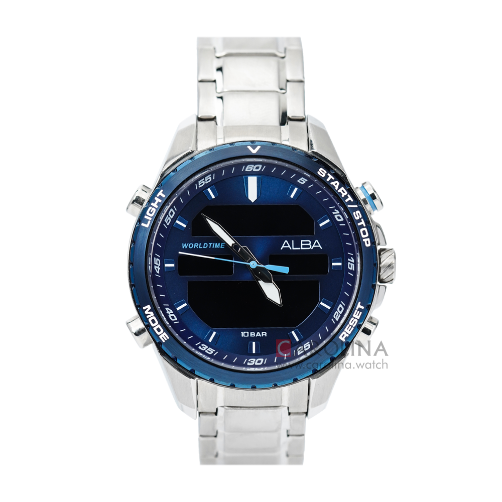 Jam Tangan ALBA AZ4059X1 Men Blue Digital Analog Dial Stainless Steel Strap