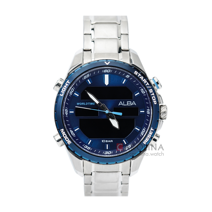 Jam Tangan ALBA AZ4059X1 Men Blue Digital Analog Dial Stainless Steel Strap