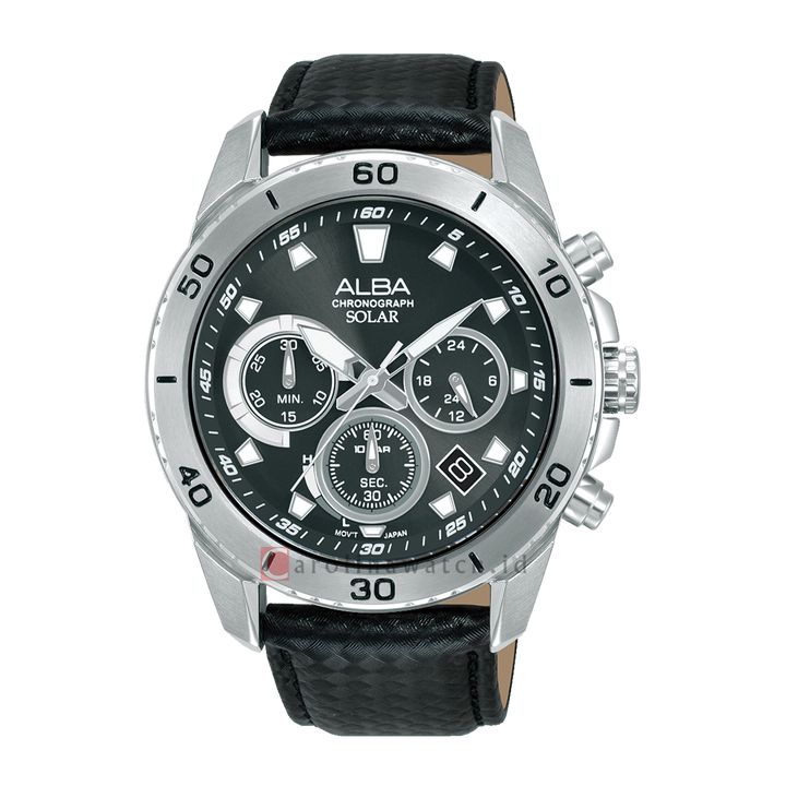Jam Tangan Alba Active AZ5019X1 Men Black Dial Black Leather Strap