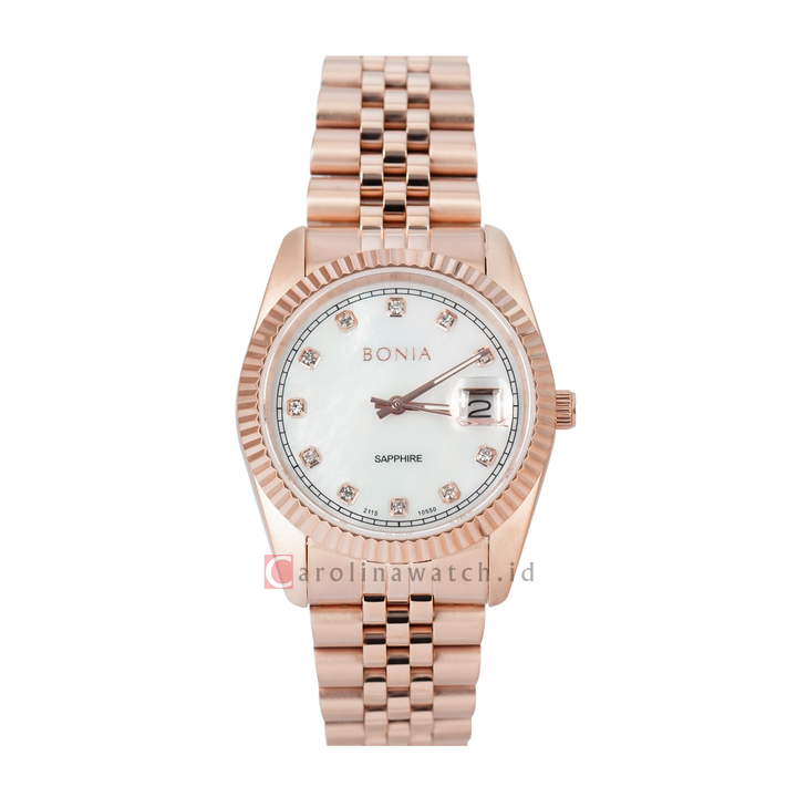 Jam Tangan BONIA B10550-1557 Women White Dial Rose Gold Stainless Steel Strap