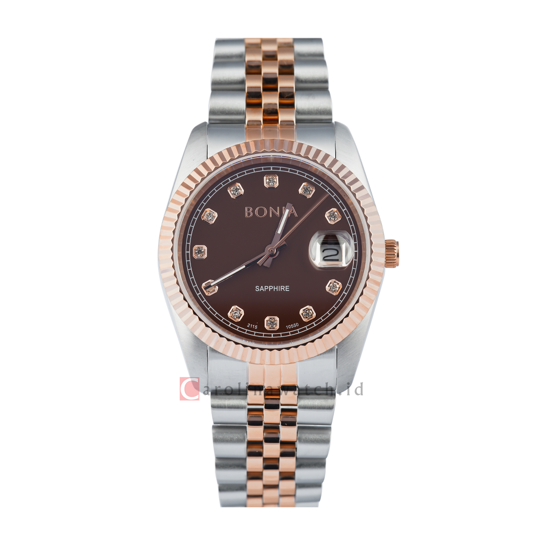 Jam Tangan BONIA B10550-1647 Men Brown Dial Dual Tone Stainless Steel Strap