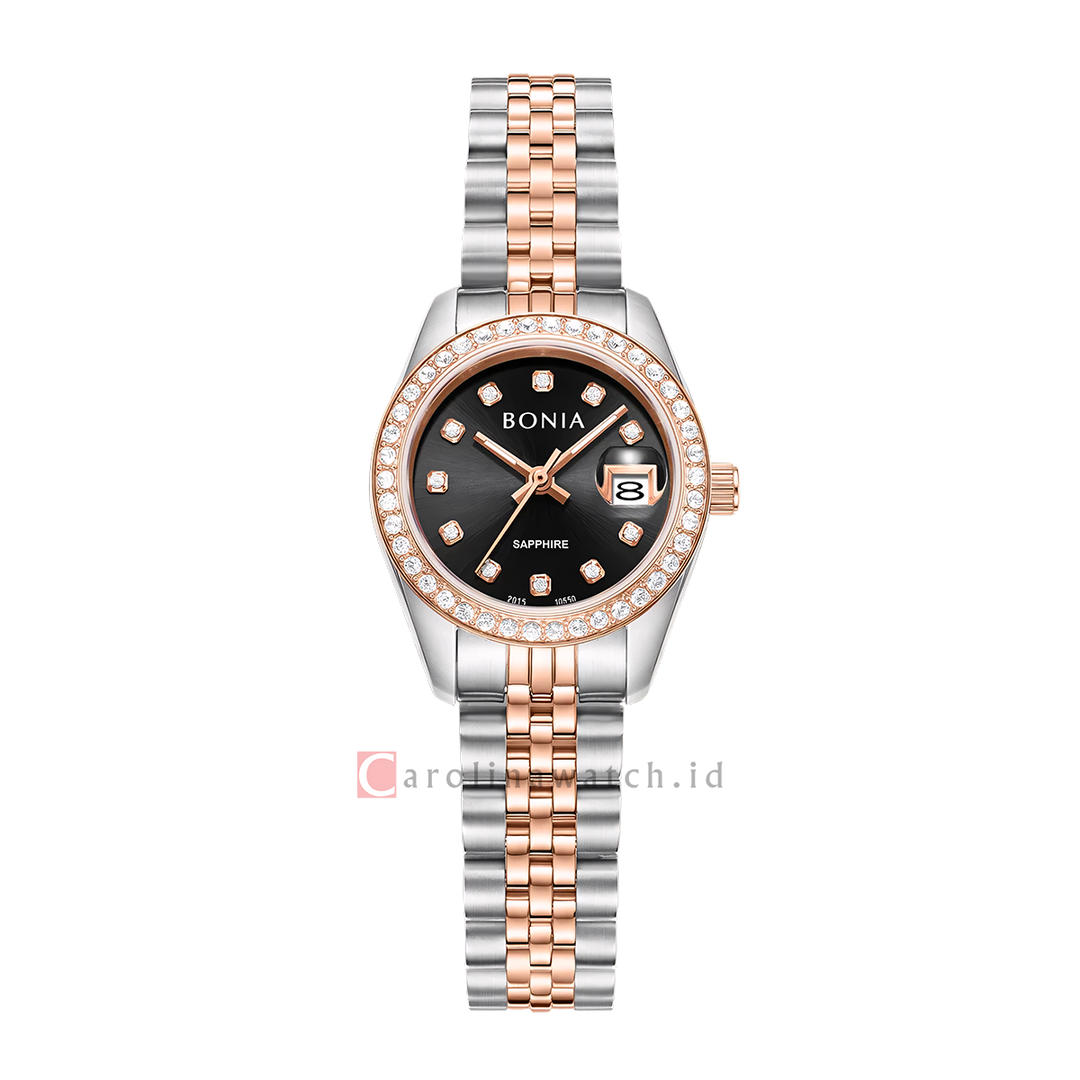 Jam Tangan BONIA Noble B10550-2637S Women Black Monogram Dial Dual Tone Stainless Steel Strap