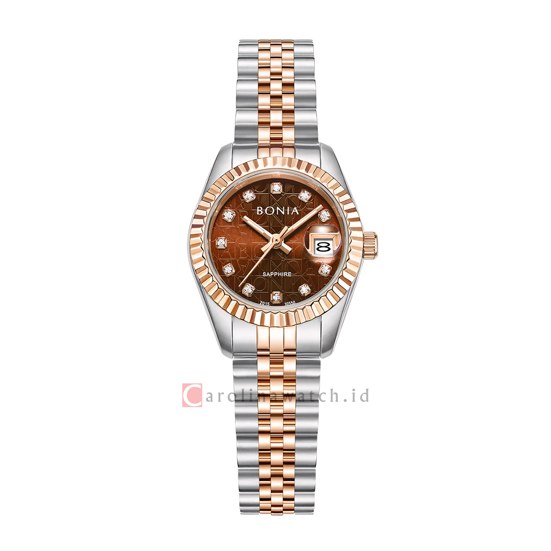 Jam Tangan BONIA Noble B10550-2647 Women Monogram Brown Dial Dual Tone Stainless Steel Strap
