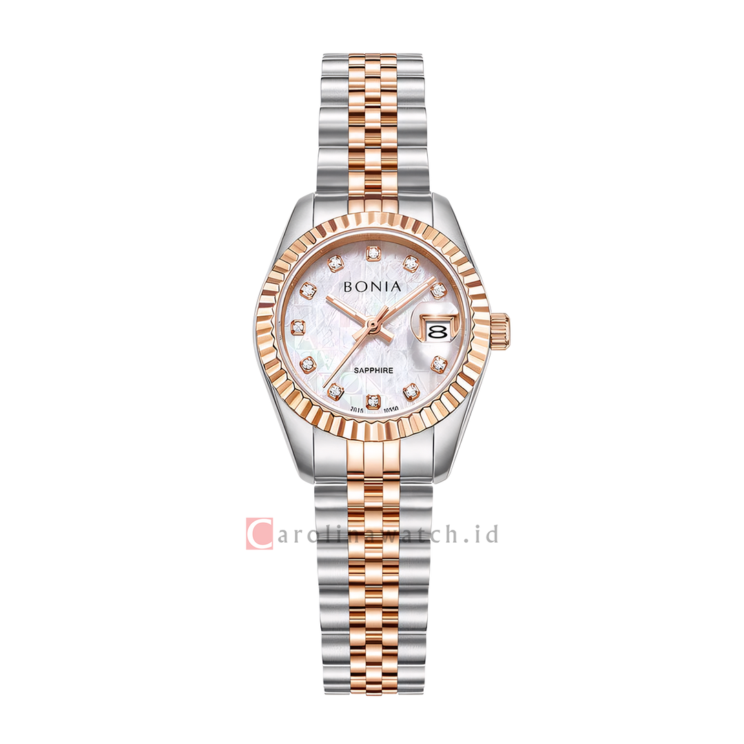 Jam Tangan BONIA Noble B10550-2657 Women Monogram White Dial Dual Tone Stainless Steel Strap