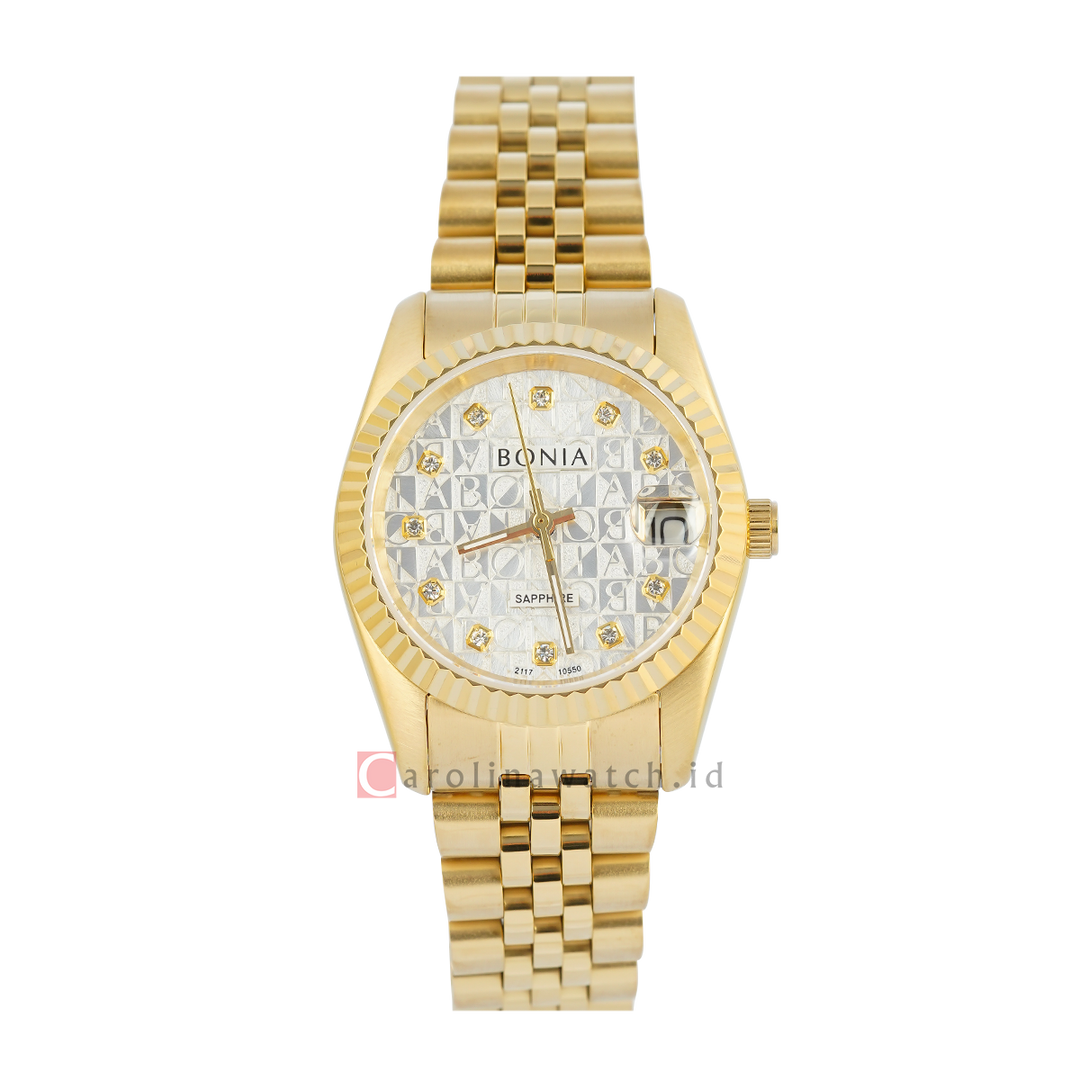 Jam Tangan BONIA B10550-3216 Elegance Women Silver Dial Gold Stainless Steel Strap