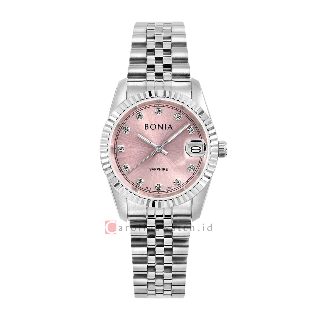 Jam Tangan BONIA B10550-3378 Women Pink Dial Stainless Steel Strap