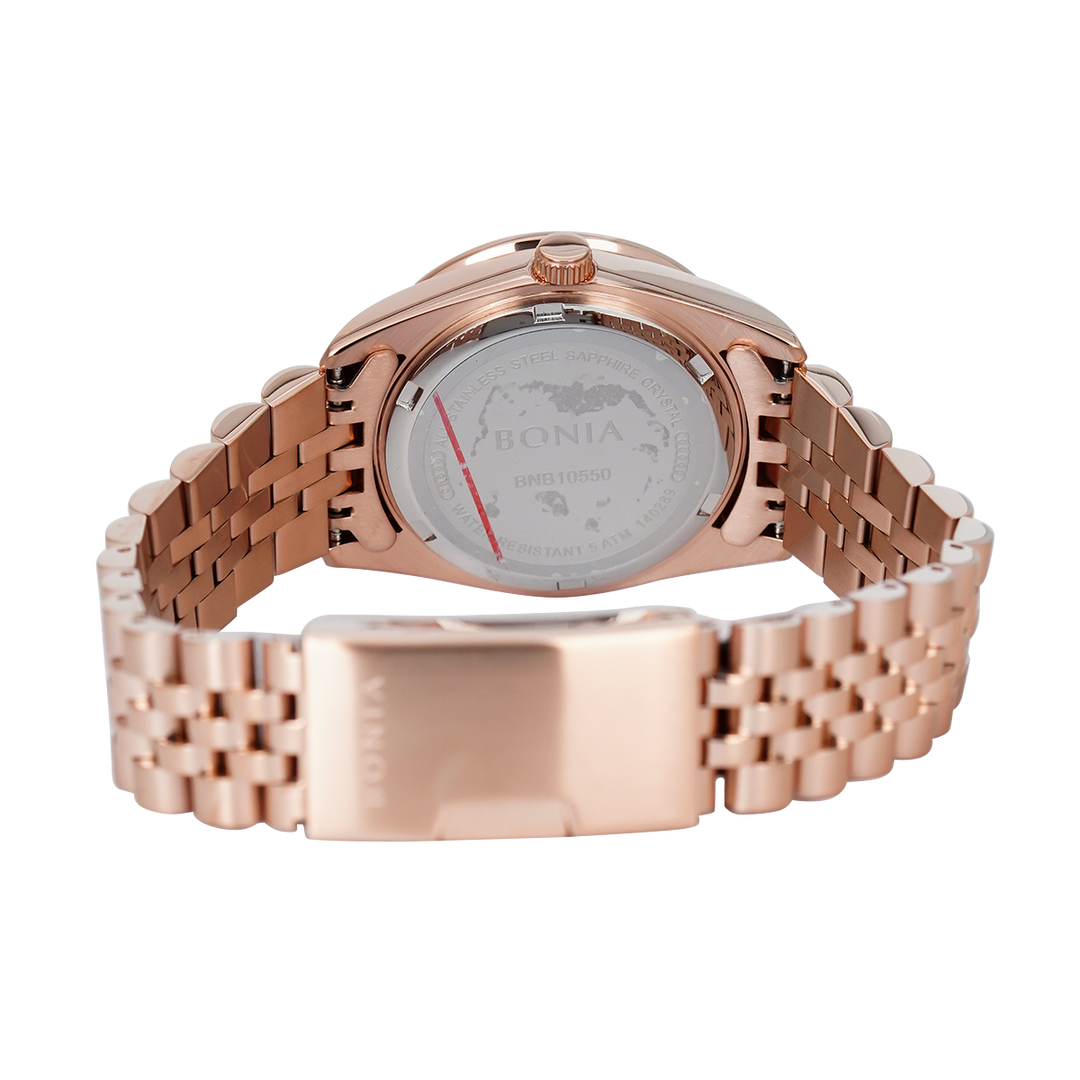 Jam Tangan BONIA B10550-3516S Women White Pattern Dial Rose Gold Stainless Steel Strap