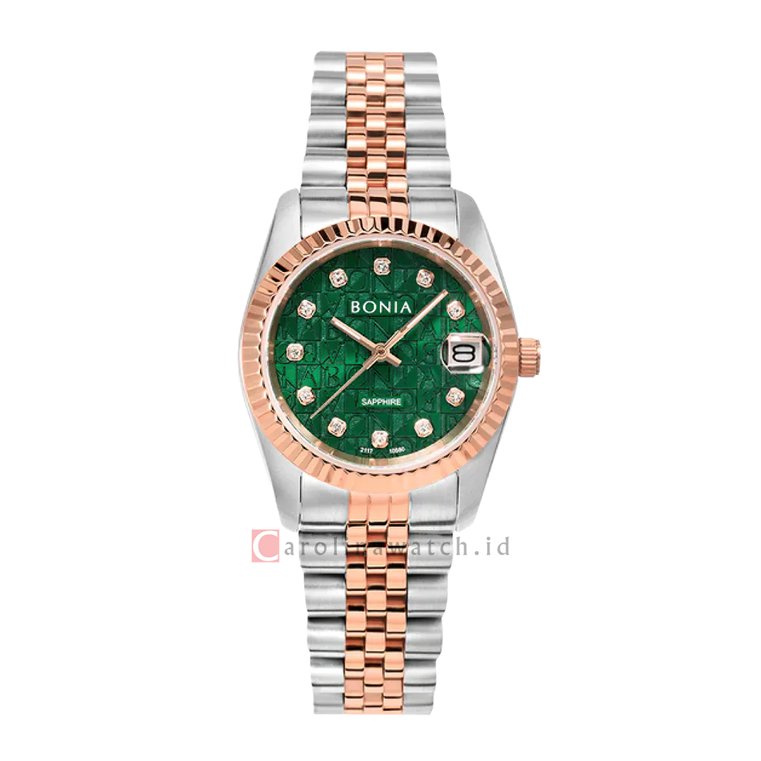 Jam Tangan BONIA B10550-3696 Elegance Women Green Dial Dual Tone Stainless Steel Strap