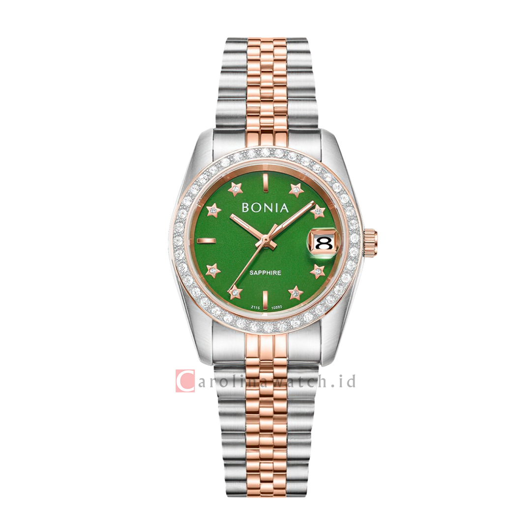 Jam Tangan BONIA B10550-3699S Women Noble Green Dial Dual Tone Stainless Steel Strap