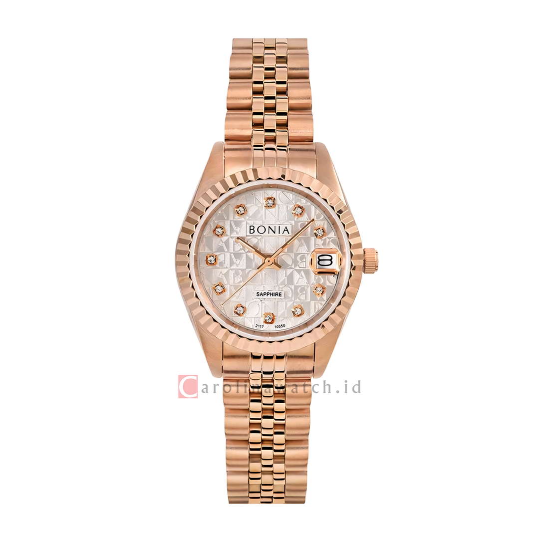 Jam Tangan Bonia Noble B10550-4516 Women White Monogram Dial Rose Gold Stainless Steel Strap