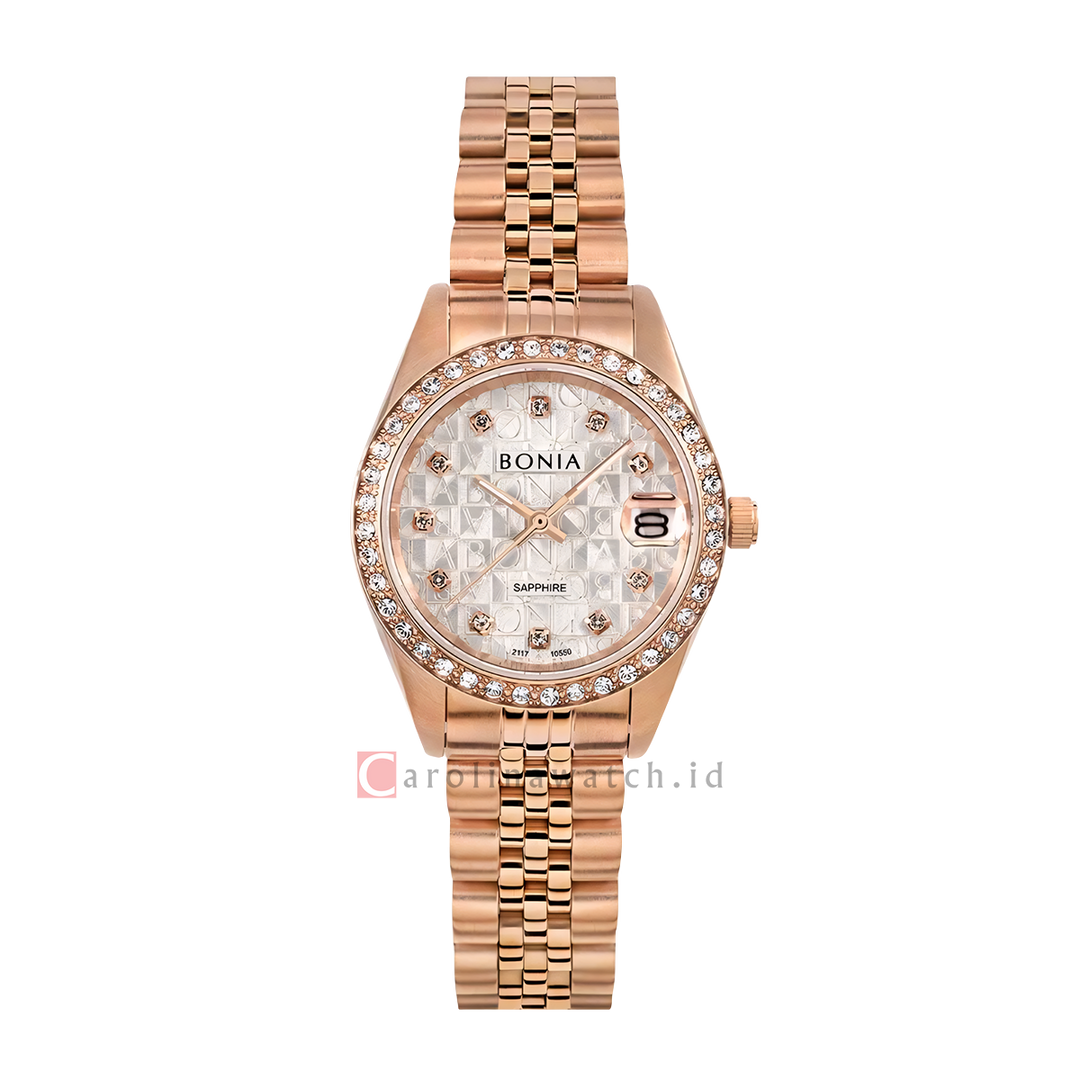 Jam Tangan Bonia Noble B10550-4516S Women White Monogram Dial Rose Gold Stainless Steel Strap