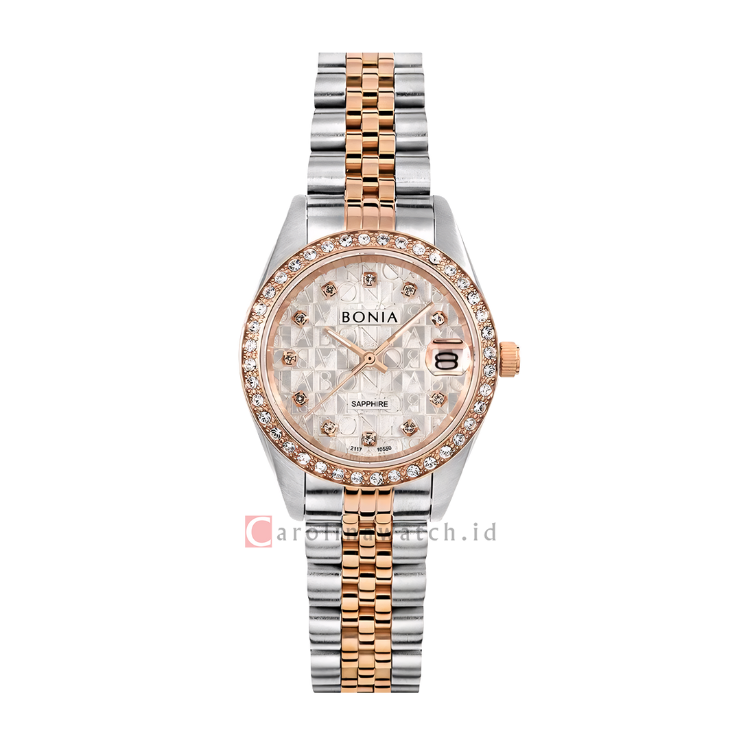 Jam Tangan Bonia Noble B10550-4616S Women White Monogram Dial Dual Tone Stainless Steel Strap