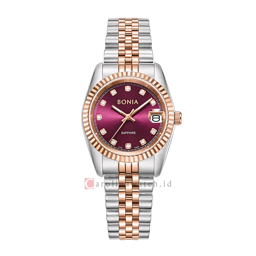 Jam Tangan Bonia Noble B10550-4667 Women Wine Red Dial Dual Tone Stainless Steel Strap
