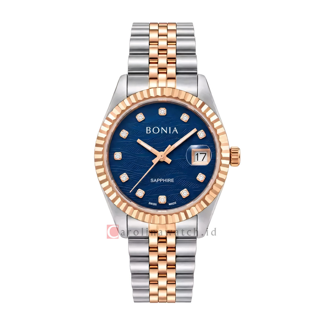 Jam Tangan Bonia Noble B10550-4687 Women Sunray Blue Pattern Dial Dual Tone Stainless Steel Strap