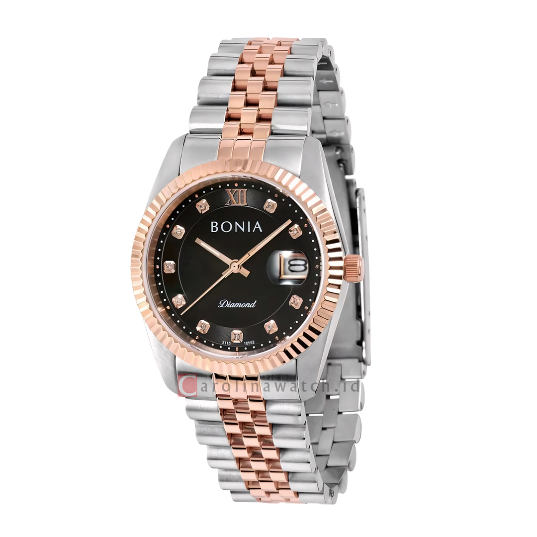 Jam Tangan Bonia Noble B10552-1638 Women Black Dial Dual Tone Stainless Steel Strap