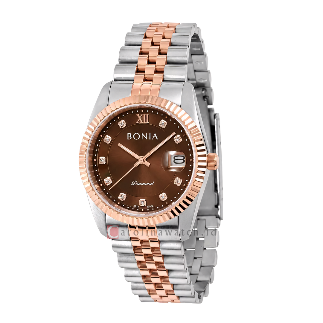 Jam Tangan Bonia Noble B10552-1648 Women Brown Dial Dual Tone Stainless Steel Strap