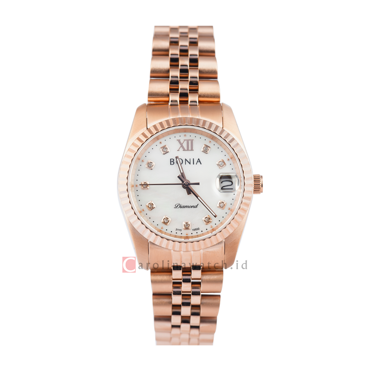 Jam Tangan BONIA B10552-3553 Women White Dial Rose Gold Stainless Steel Strap