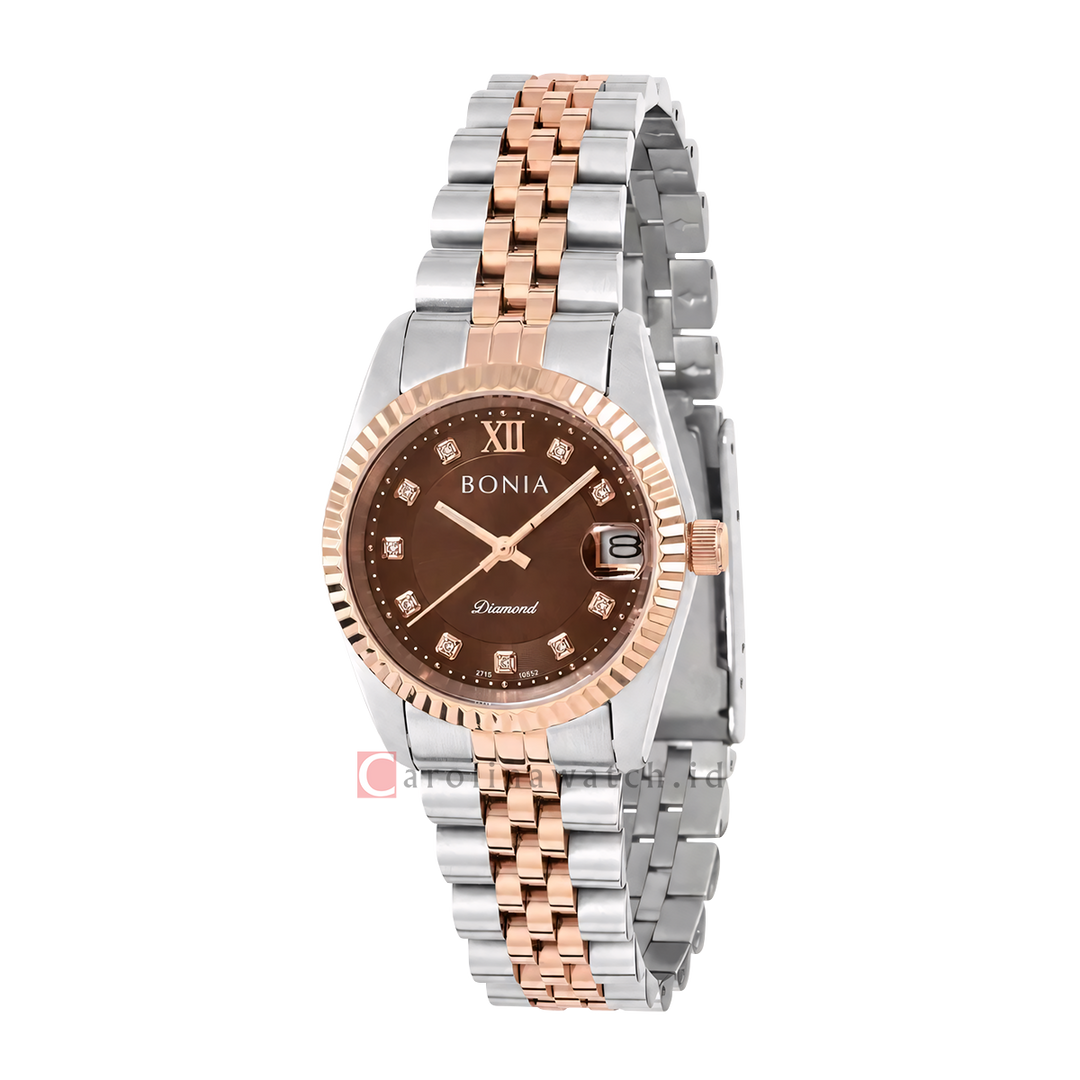 Jam Tangan Bonia Noble B10552-3648 Women Brown Dial Dual Tone Stainless Steel Strap