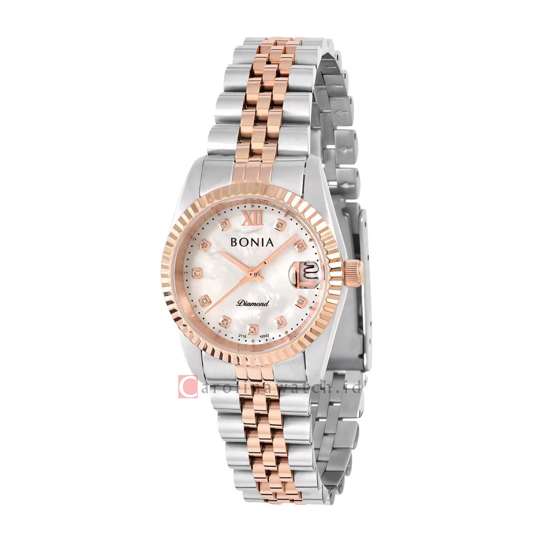 Jam Tangan Bonia Noble B10552-3657 Women White Dial Dual Tone Stainless Steel Strap