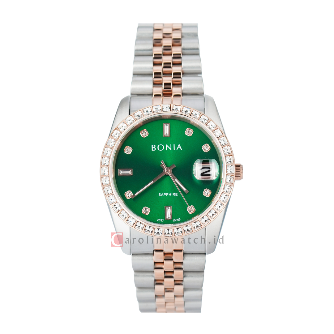 Jam Tangan BONIA B10553-1697S Women Green Dial Dual Tone Stainless Steel Strap