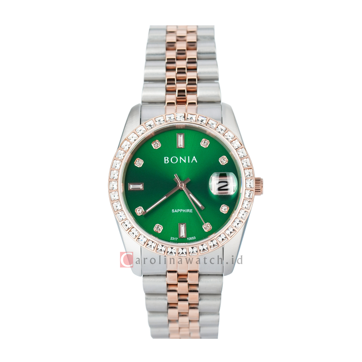 Jam Tangan BONIA B10553-1697S Women Green Dial Dual Tone Stainless Steel Strap