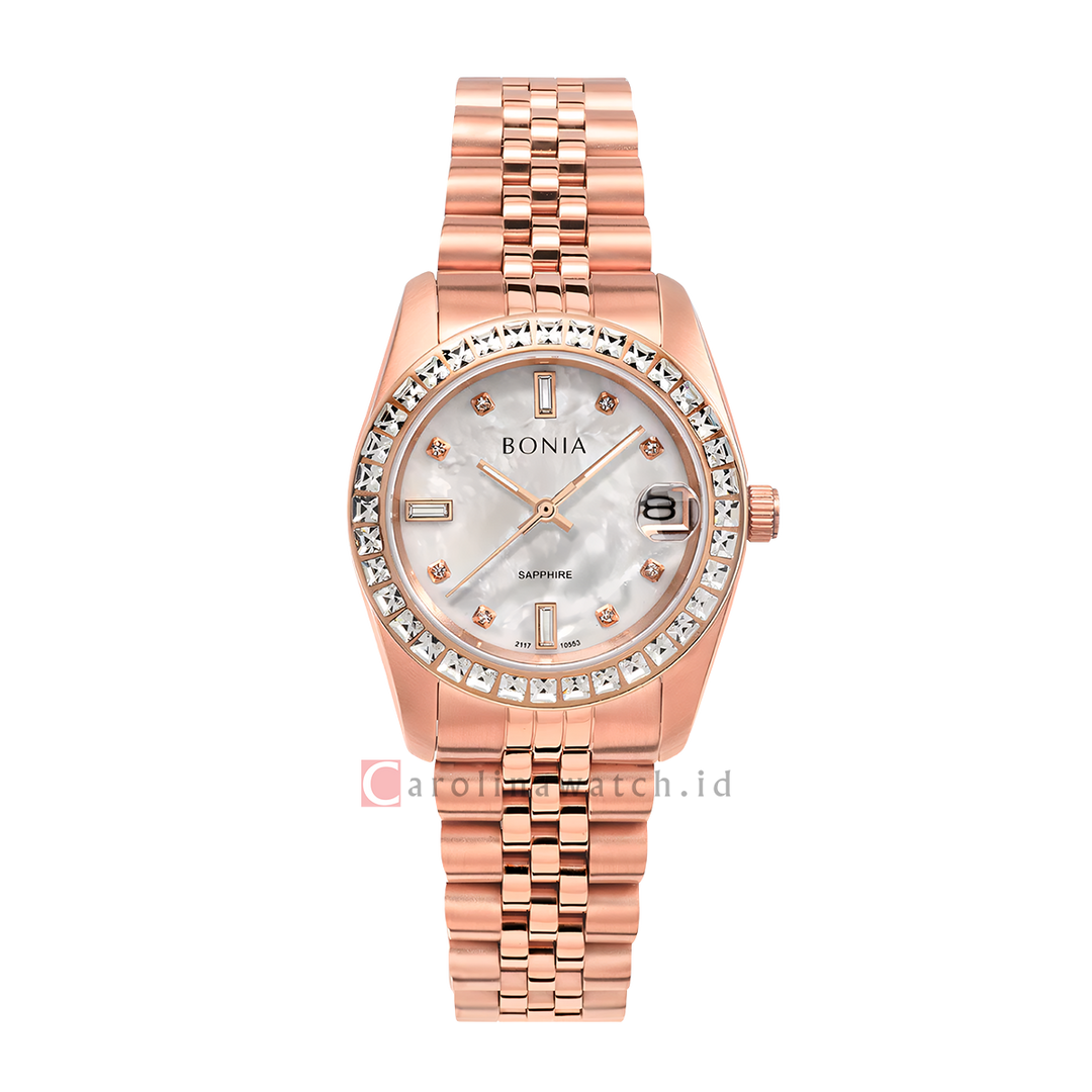 Jam Tangan Bonia Noble B10553-3557S Women White Dial Rose Gold Stainless Steel Strap