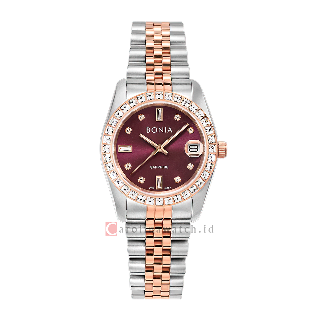 Jam Tangan BONIA B10553-3667S Women Noble Wine Red Dial Dual Tone Stainless Steel Strap