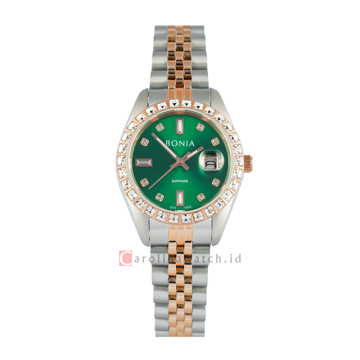 Jam Tangan BONIA B10553-4697S Women Noble Green Dial Dual Tone Stainless Steel Strap