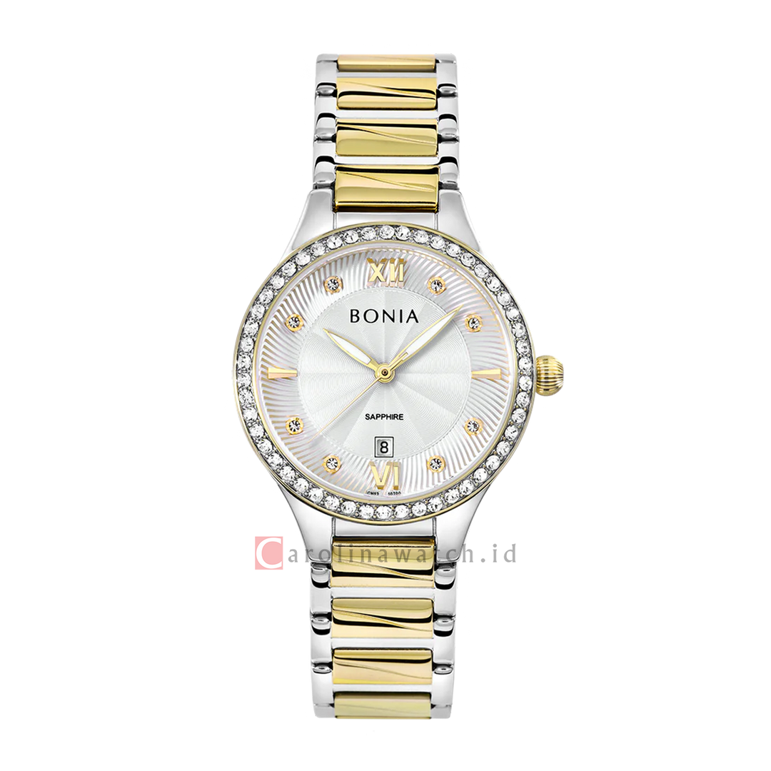 Jam Tangan BONIA Elegance B10700-2113S Women Silver Dial Dual Tone Stainless Steel Strap