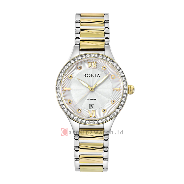 Jam Tangan BONIA Elegance B10700-2113S Women Silver Dial Dual Tone Stainless Steel Strap