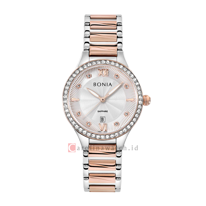 Jam Tangan BONIA Elegance B10700-2613S Women Silver Dial Dual Tone Stainless Steel Strap