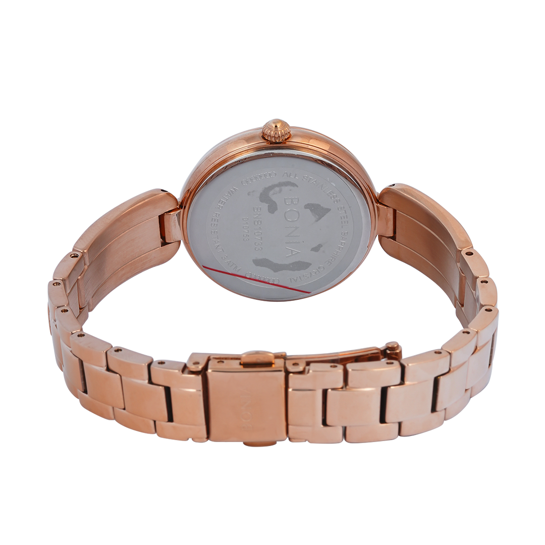 Jam Tangan BONIA Elegance B10733-2512 Women Silver Dial Rose Gold Stainless Steel Strap