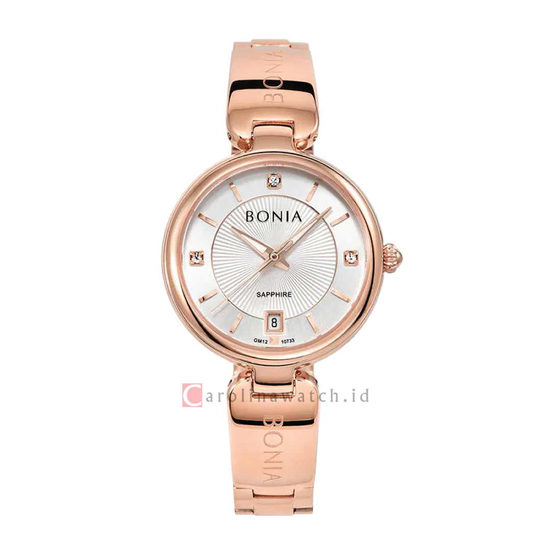 Jam Tangan BONIA Elegance B10733-2512 Women Silver Dial Rose Gold Stainless Steel Strap