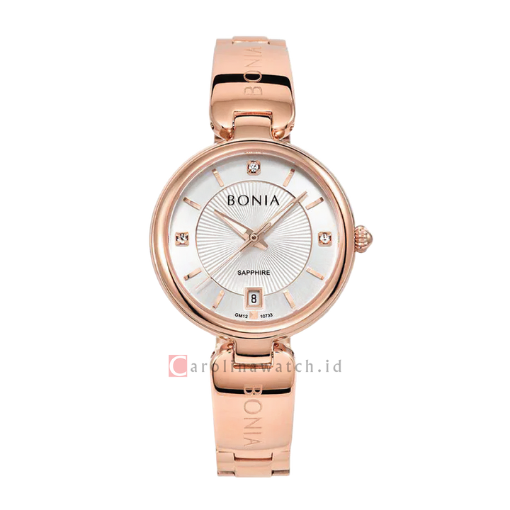 Jam Tangan BONIA Elegance B10733-2512 Women Silver Dial Rose Gold Stainless Steel Strap