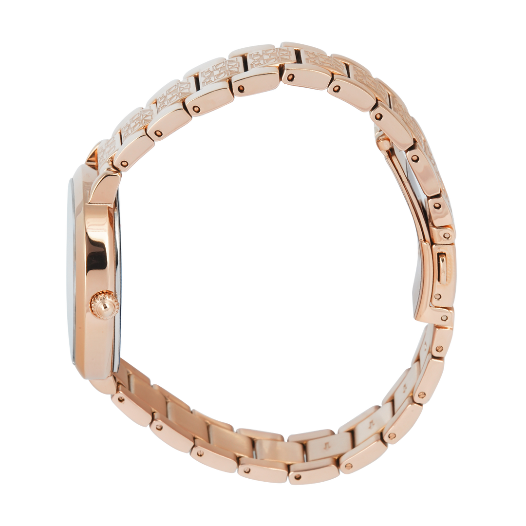 Jam Tangan BONIA B10746-2545 Women Brown Monogram Dial Rose Gold Stainless Steel Strap