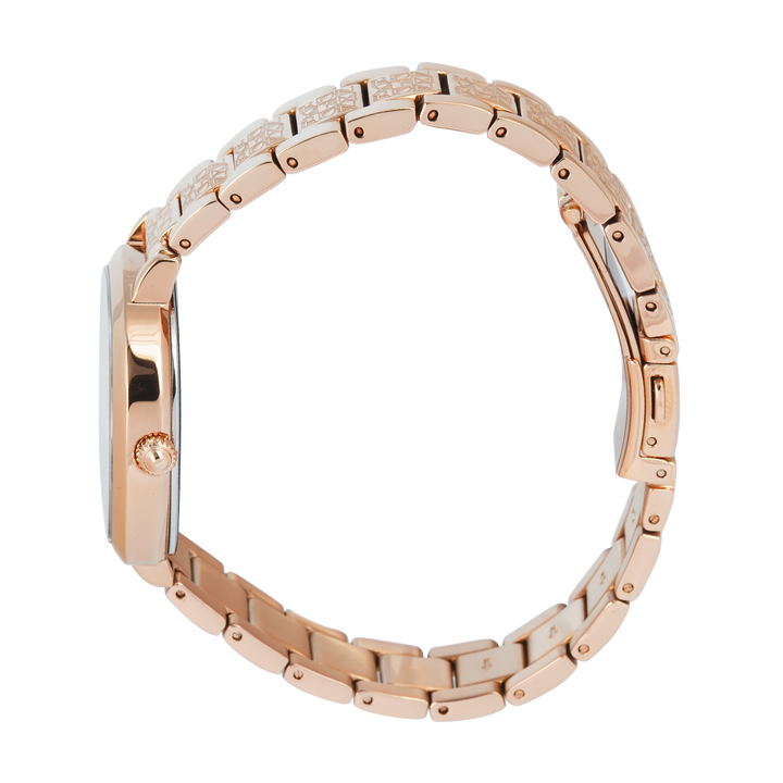 Jam Tangan BONIA B10746-2545 Women Brown Monogram Dial Rose Gold Stainless Steel Strap