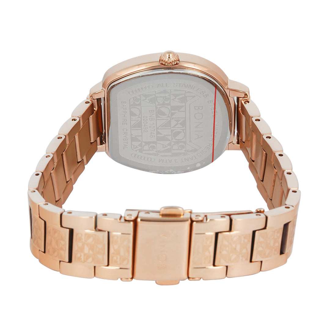 Jam Tangan BONIA B10746-2545 Women Brown Monogram Dial Rose Gold Stainless Steel Strap
