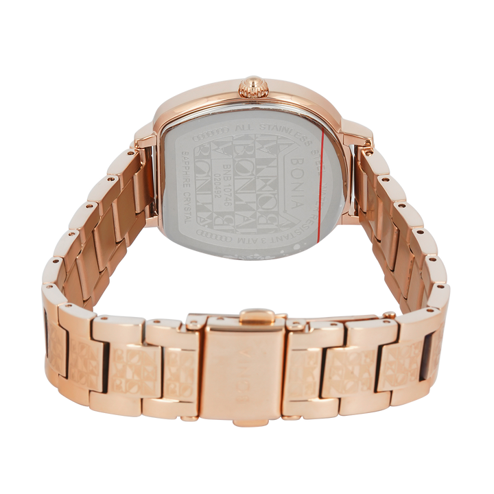 Jam Tangan BONIA B10746-2545 Women Brown Monogram Dial Rose Gold Stainless Steel Strap