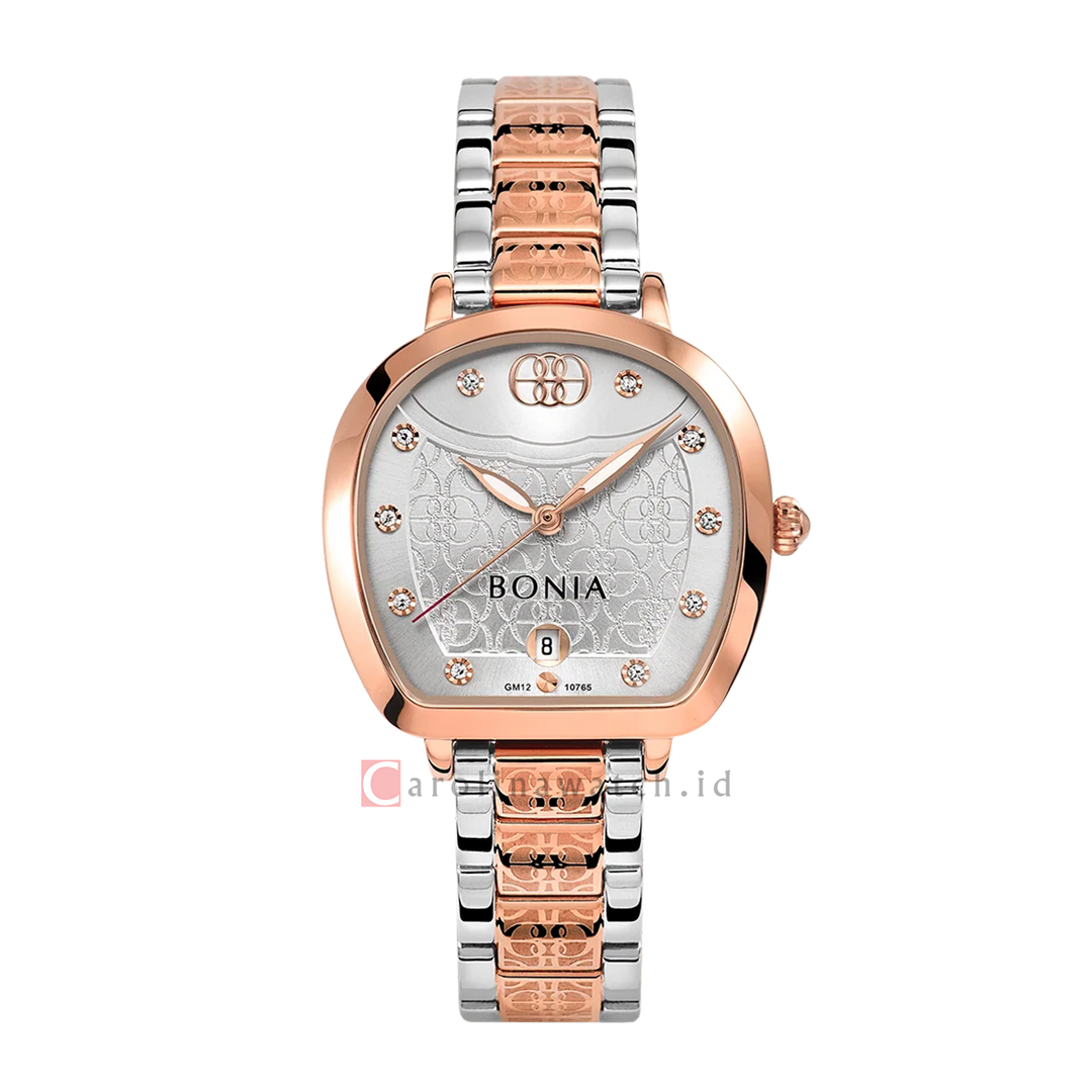 Jam Tangan BONIA Sonia B10765-2617 Women Silver White Dial Dual Tone Stainless Steel Strap