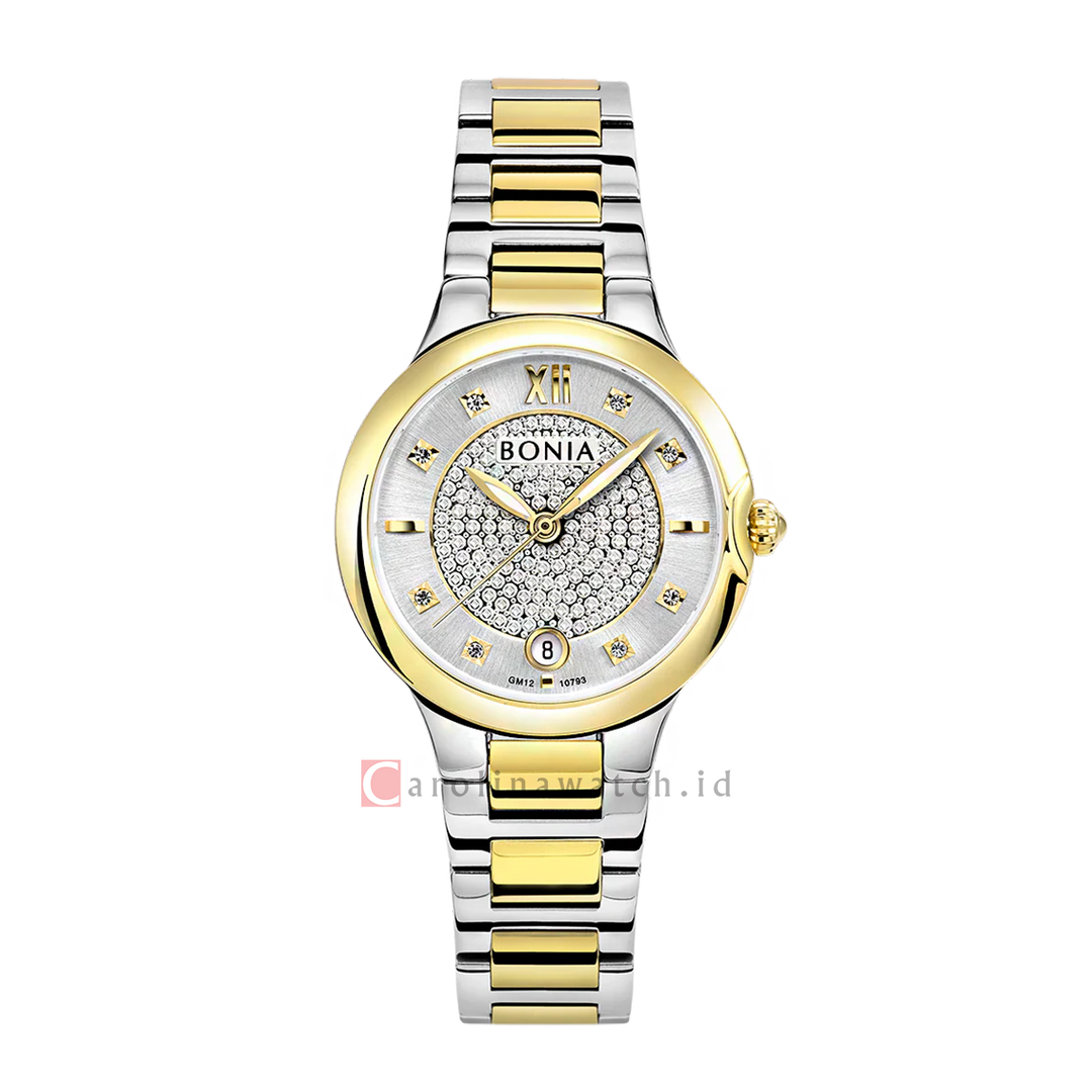 Jam Tangan BONIA B10793-2113 Women Silver Dial Dual Tone Stainless Steel Strap