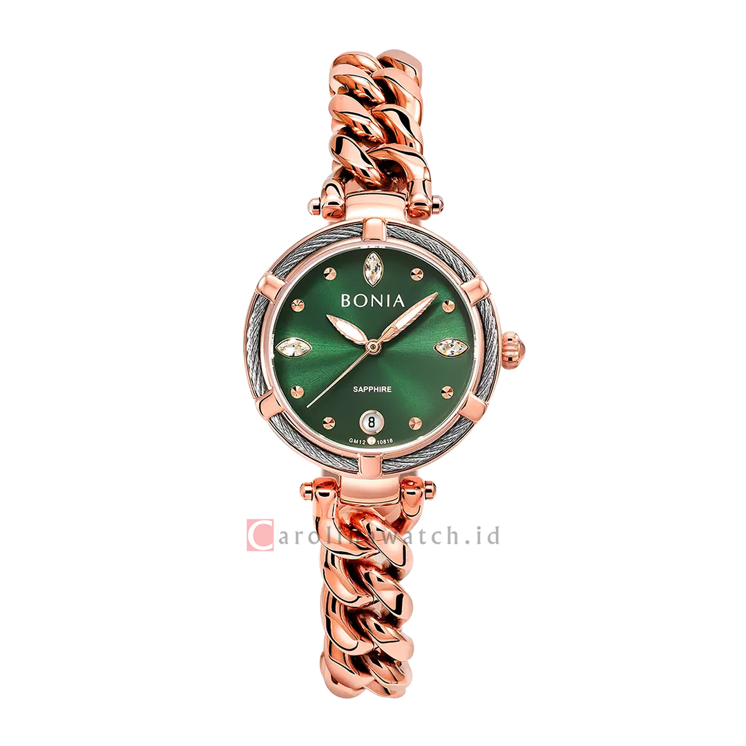 Jam Tangan BONIA Elegance B10816-2597S Women Green Dial Rose Gold Stainless Steel Strap