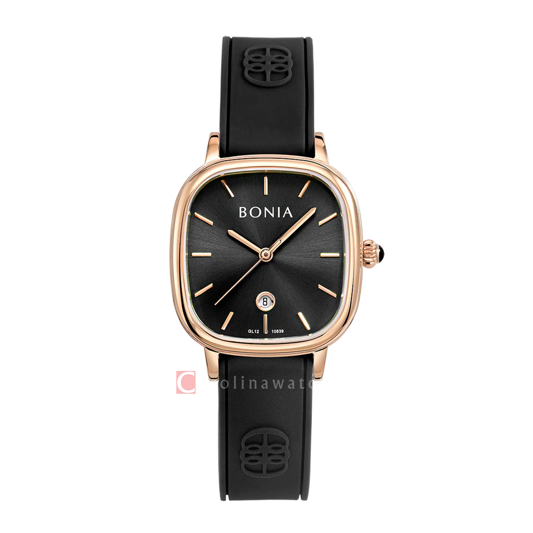 Jam Tangan BONIA La Luna B10839-2532 Women Black Dial Black Silicone Strap