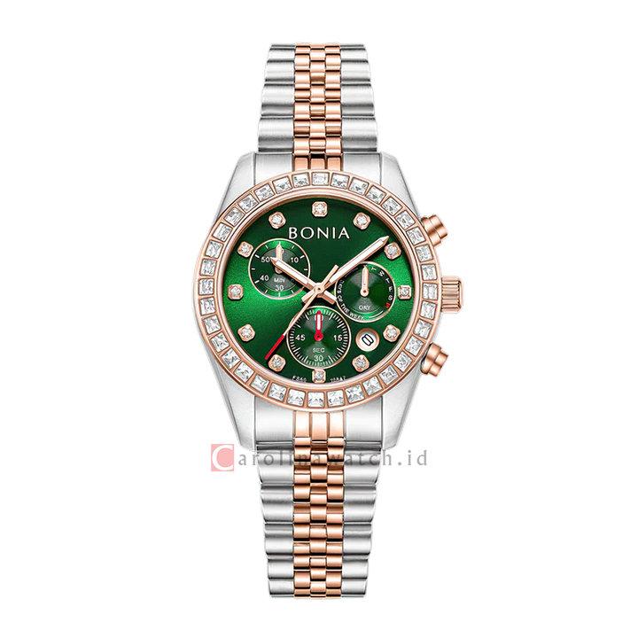 Jam Tangan BONIA Contemporary B10842-2697S Women Green Dial Dual Tone Stainless Steel Strap