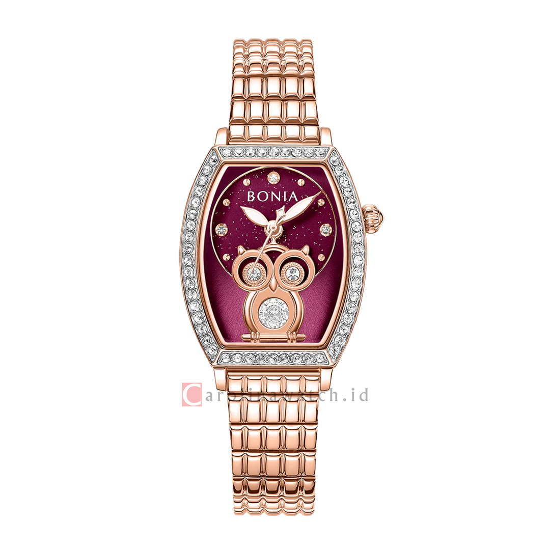 Jam Tangan BONIA Missie Tale B10843-2567S Women Red Dial Rose Gold Stainless Steel Strap