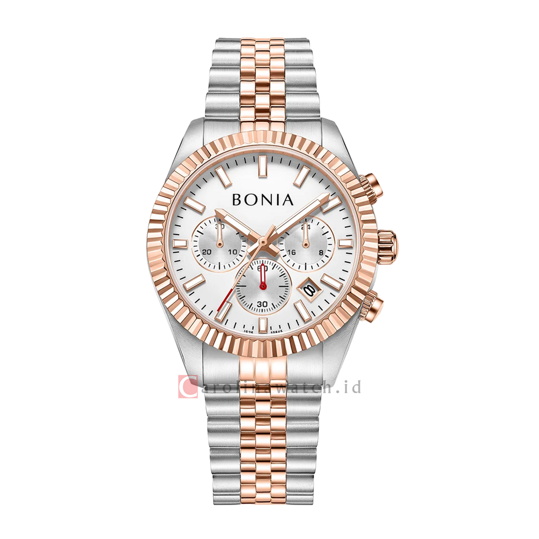 Jam Tangan Bonia Chronograph B10845-1612C Men Silver Dial Dual Tone Stainless Steel Strap