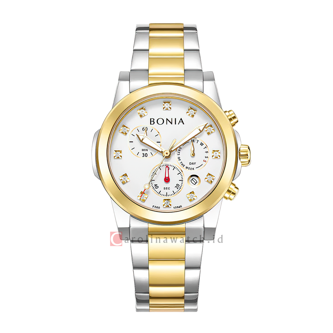 Jam Tangan BONIA Chronograph B10846-2117C Women White Dial Dual Tone Stainless Steel Strap