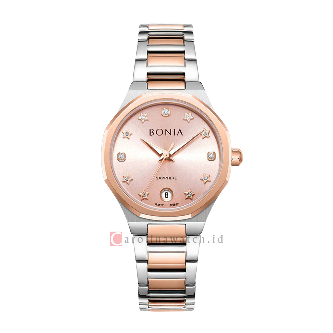 Jam Tangan BONIA B10847-2679 Women Pink Dial Dual Tone Stainless Steel Strap