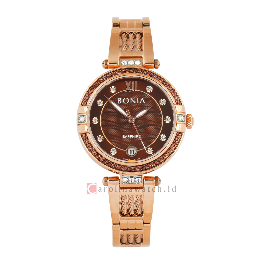 Jam Tangan BONIA Elegance B10849-2547S Women Brown Dial Gold Stainless Steel Band